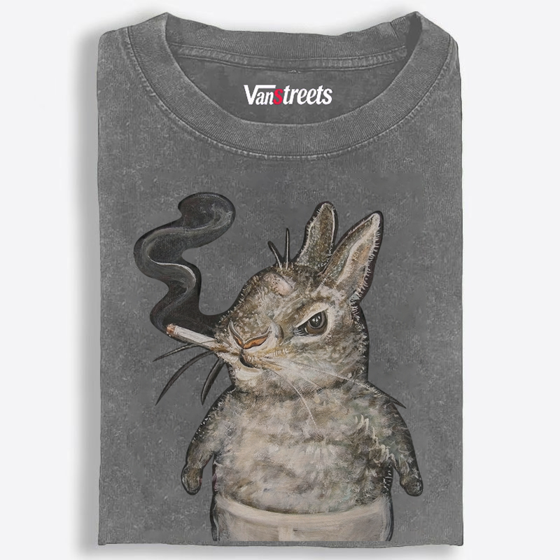 A bunny smoking Retro Washed T-Shirt | 100% Cotton | Streetwear Essential