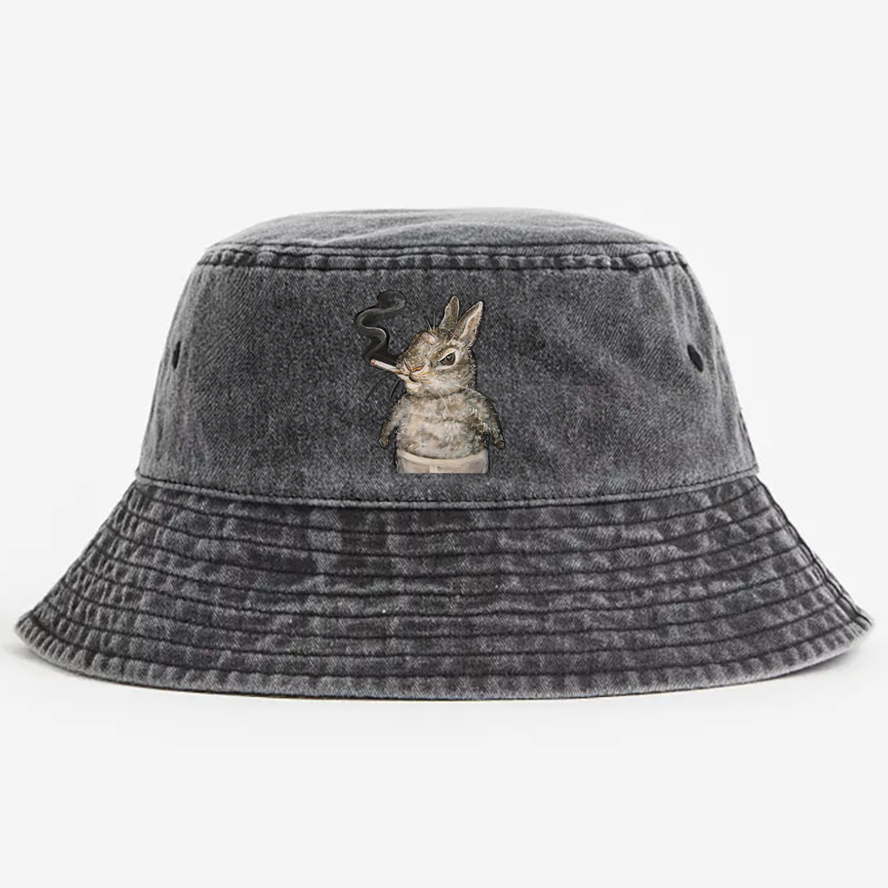 A bunny smoking Retro Vintage Washed Bucket Hat