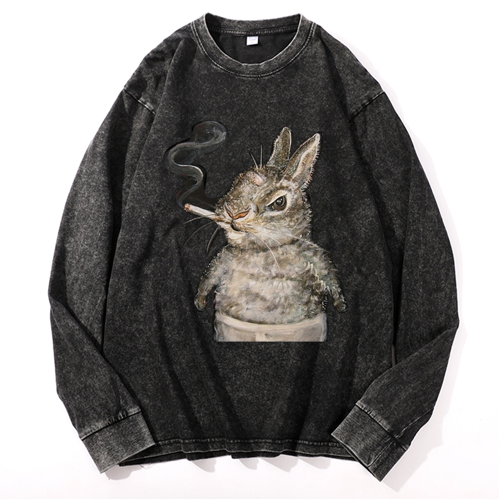 A bunny smoking Retro Washed Long Sleeve T-Shirt