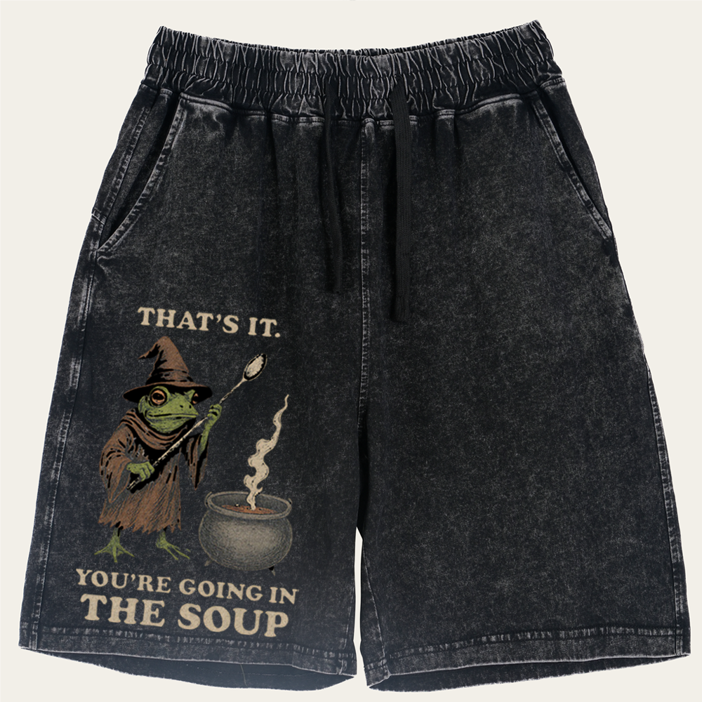 Witchy Frog Soup Threat Retro Washed Shorts