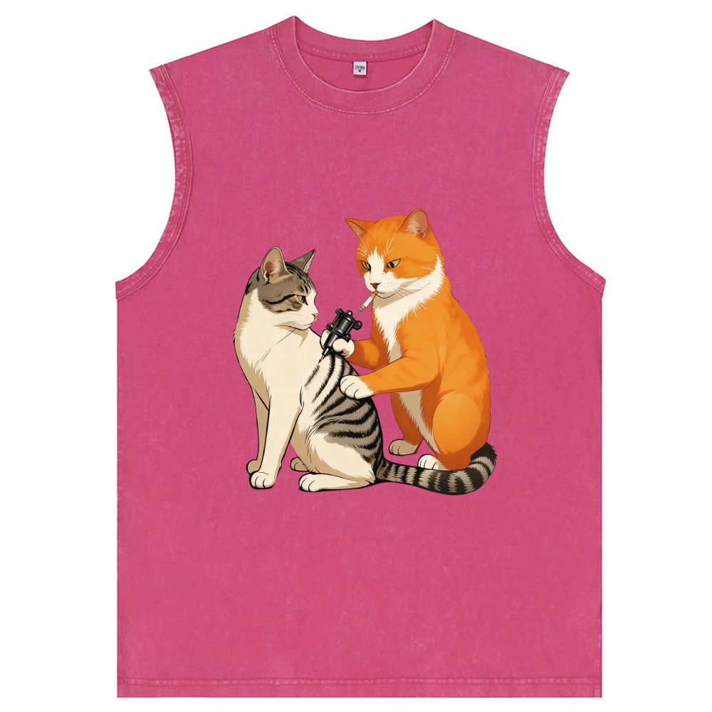 Tattoo Artist Orange Cat Retro Washed Tank Top