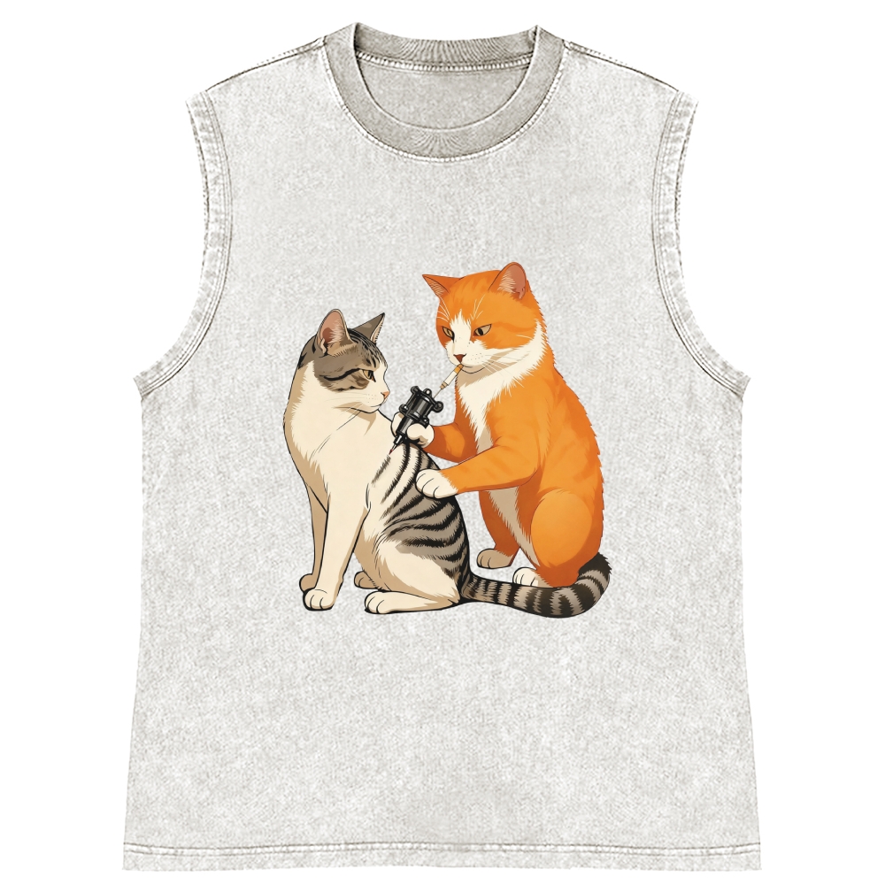 Tattoo Artist Orange Cat Retro Washed Tank Top