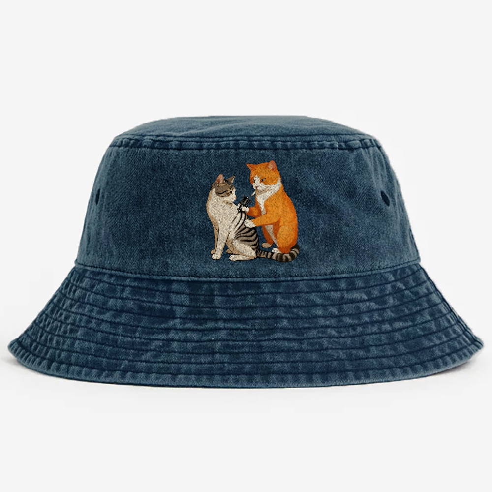 Tattoo Artist Orange Cat Retro Vintage Washed Bucket Hat