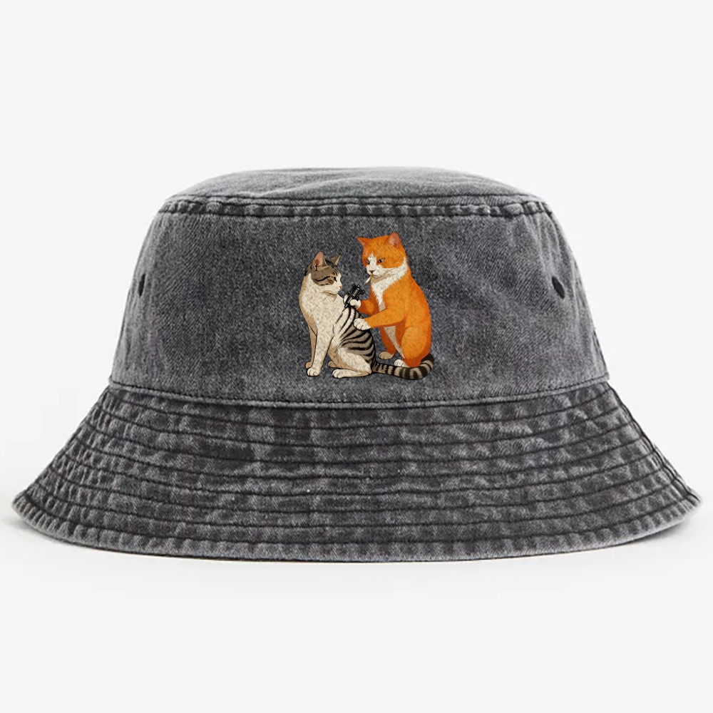 Tattoo Artist Orange Cat Retro Vintage Washed Bucket Hat