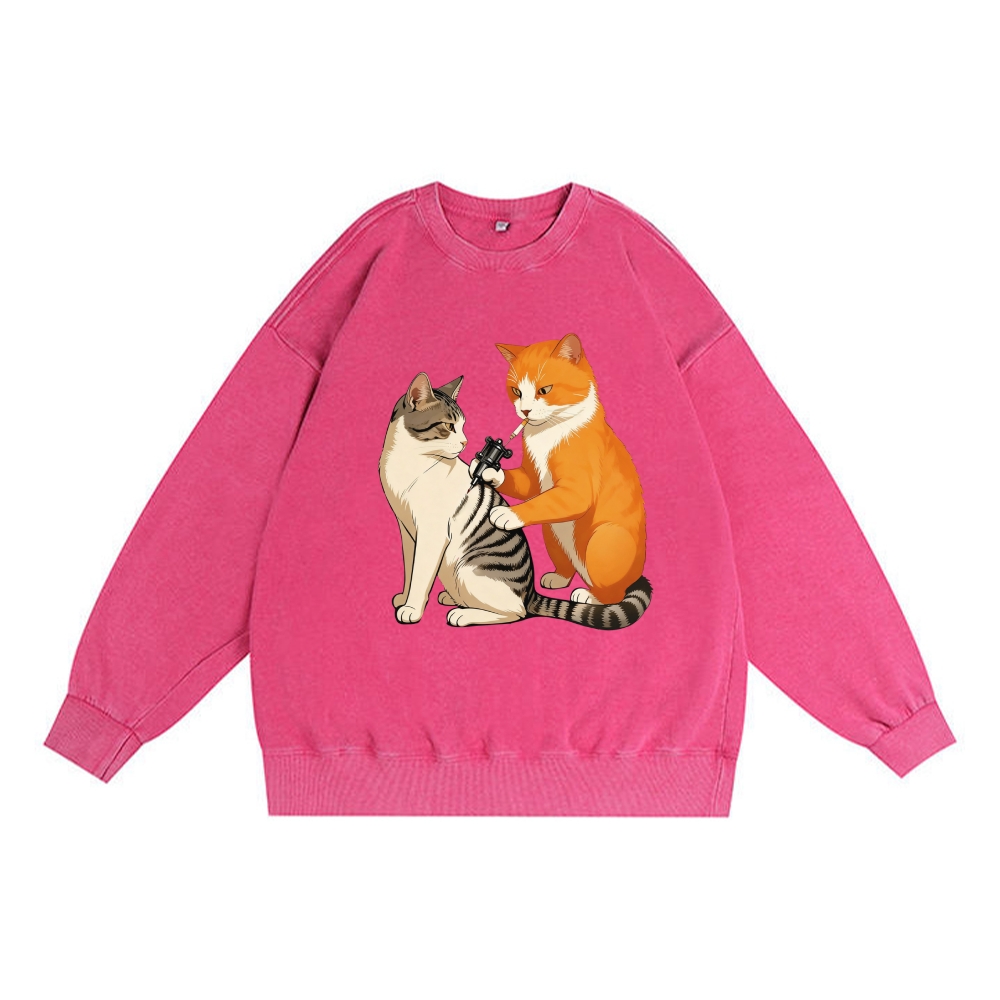 Tattoo Artist Orange Cat Retro Premium Washed Cotton Crewneck Sweatshirt