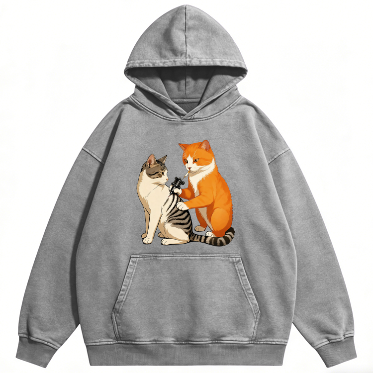 Cat Tattoo Artist Retro Washed Hoodide | 100% Cotton | Streetwear Essential