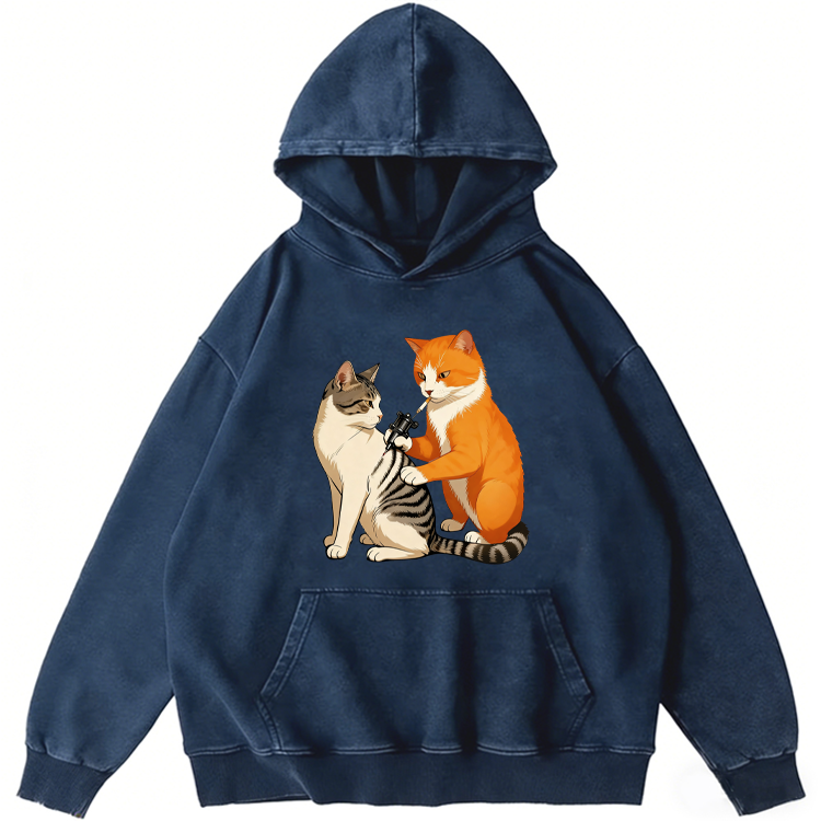 Cat Tattoo Artist Retro Washed Hoodide | 100% Cotton | Streetwear Essential