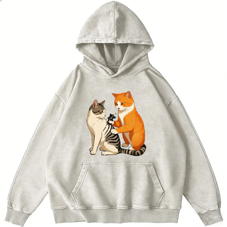 Cat Tattoo Artist Retro Washed Hoodide | 100% Cotton | Streetwear Essential