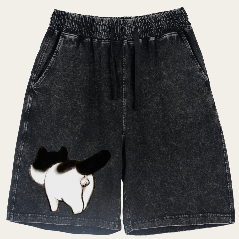 Cow Cat Butt Retro Washed Shorts