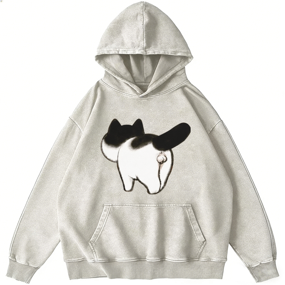 Cow Cat Butt Retro Washed Hoodie