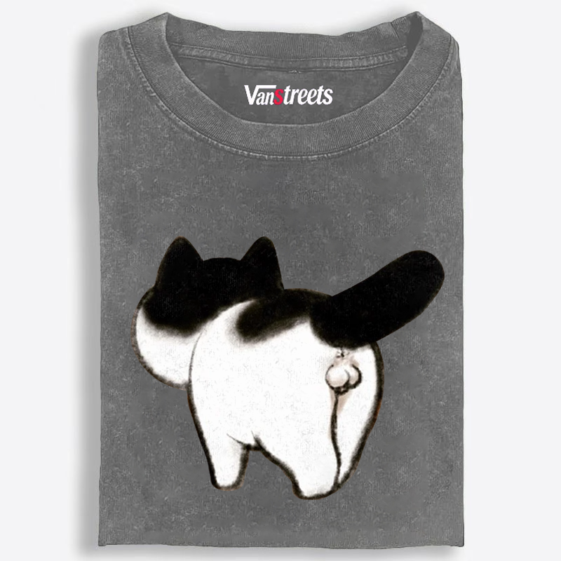 Cow Cat Butt Retro Washed T-Shirt | 100% Cotton | Streetwear Essential