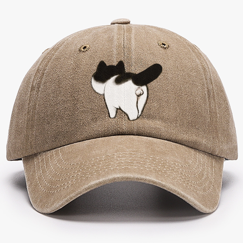 Cow Cat Butt Retro Washed Baseball Cap