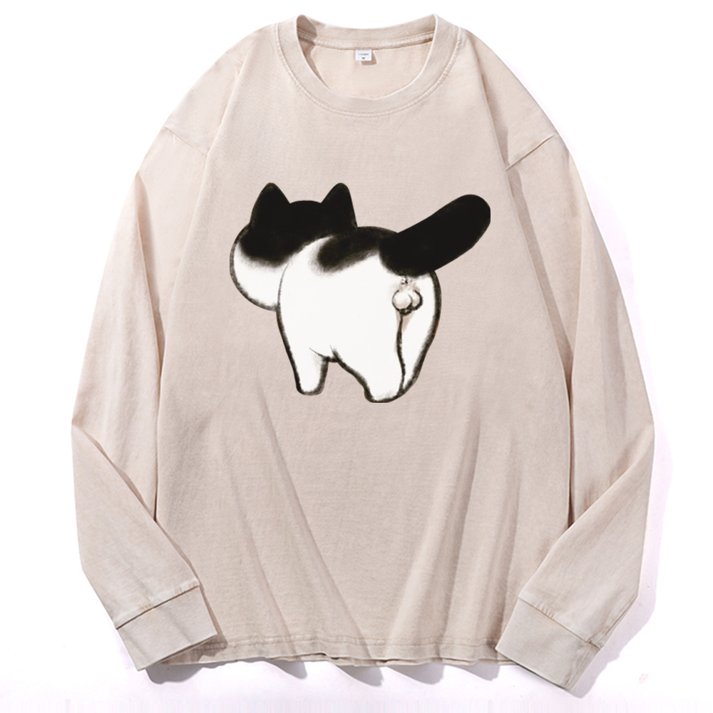 Cow Cat Butt Retro Washed Long Sleeve T-Shirt