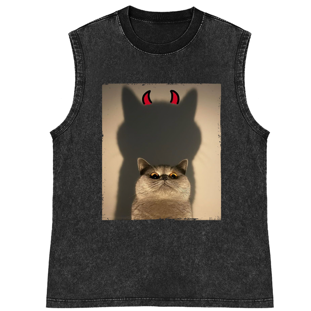Demon Shadow Cat Meme Retro Washed Tank Top