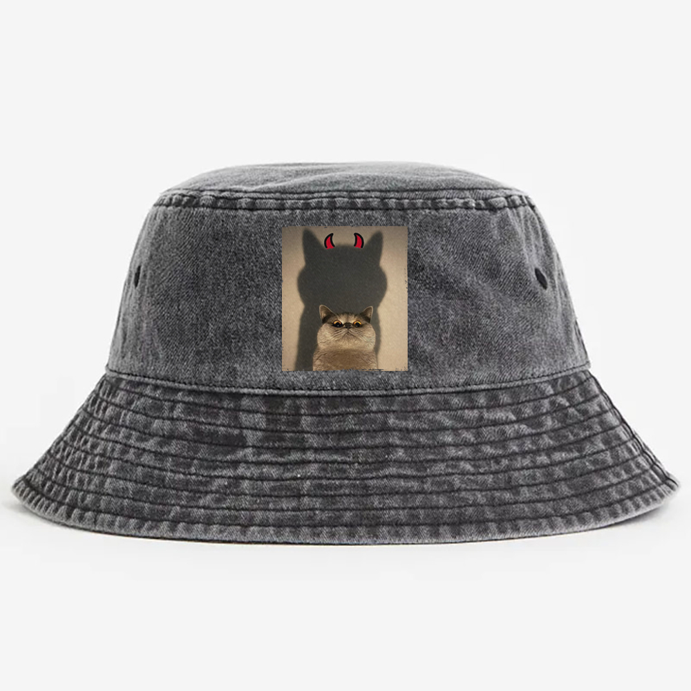 Demon Shadow Cat Meme Retro Vintage Washed Bucket Hat