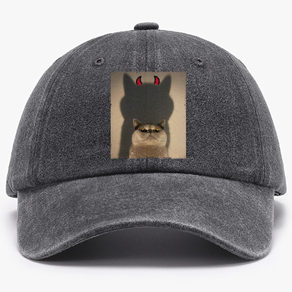 Demon Shadow Cat Meme Retro Washed Baseball Cap