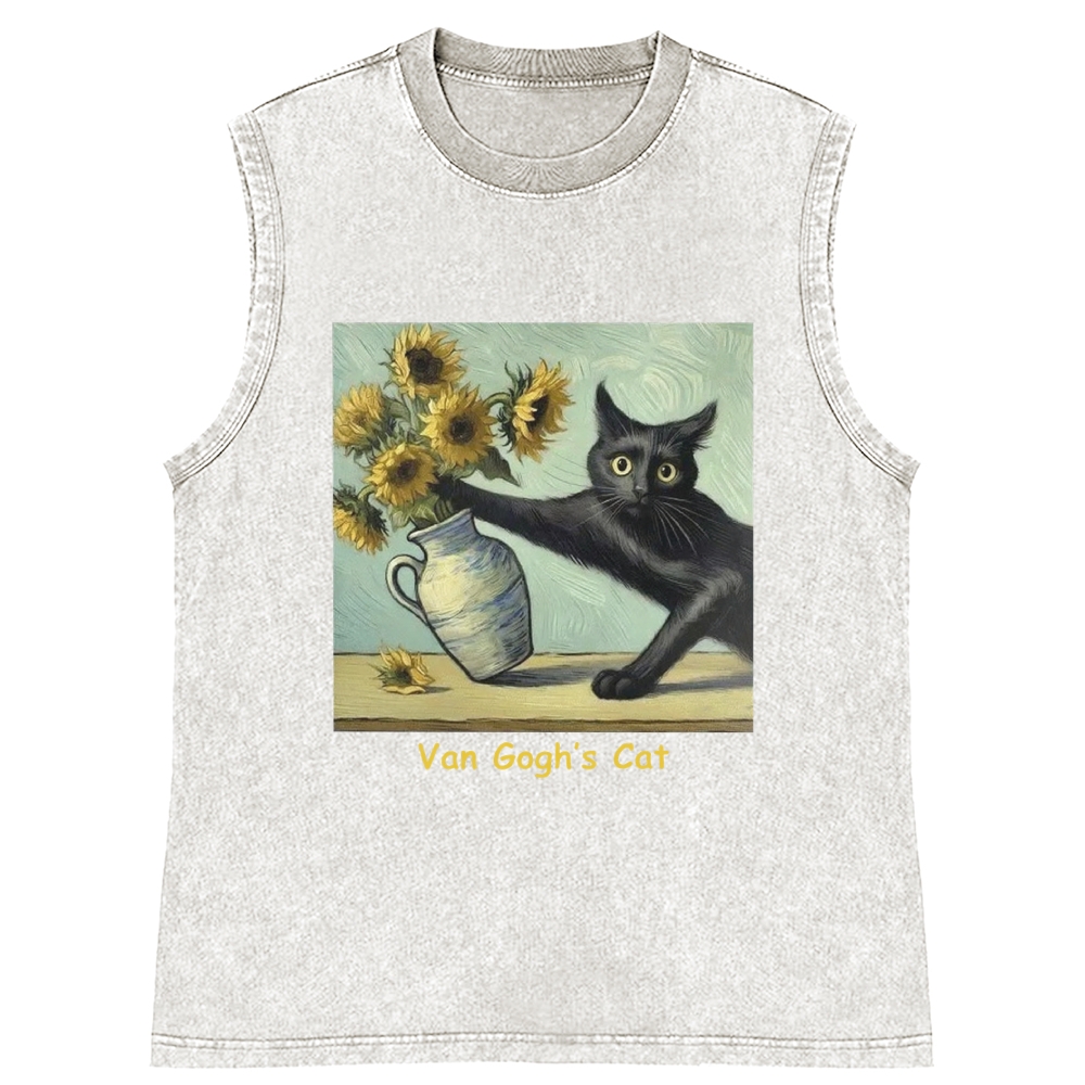 Van Gogh's Cat with Sunflowers Retro Washed Tank Top