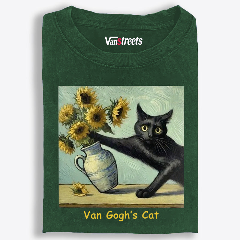 Van Gogh's Cat with Sunflowers Retro Washed T-Shirt | 100% Cotton | Streetwear Essential