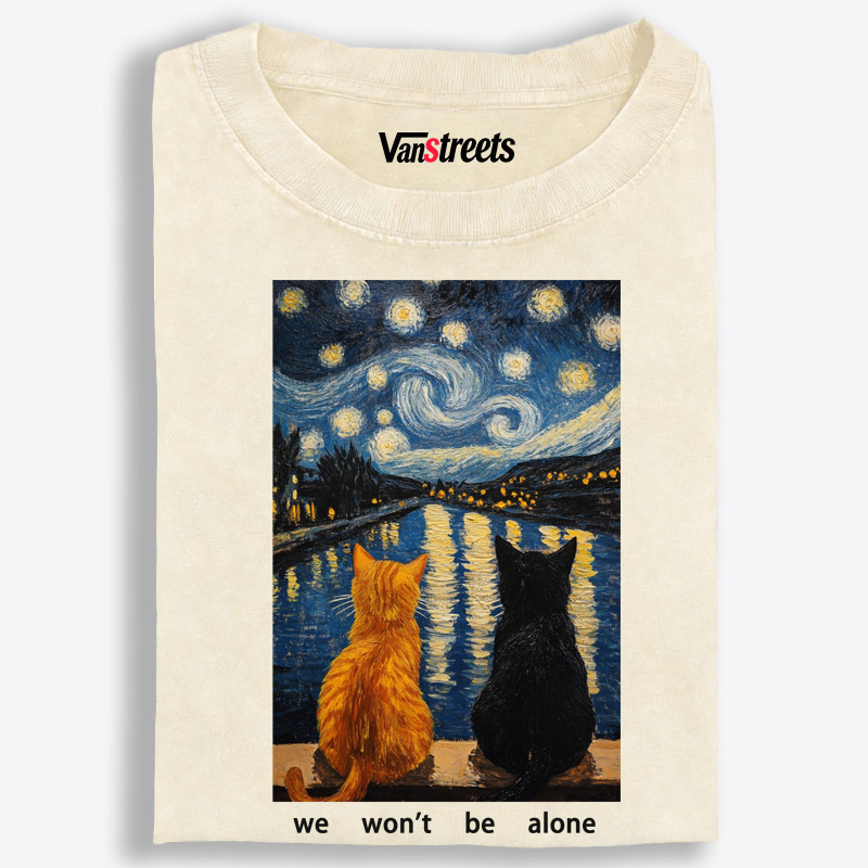 Cats in Starry Night Over the Rhône Retro Washed T-Shirt | 100% Cotton | Streetwear Essential