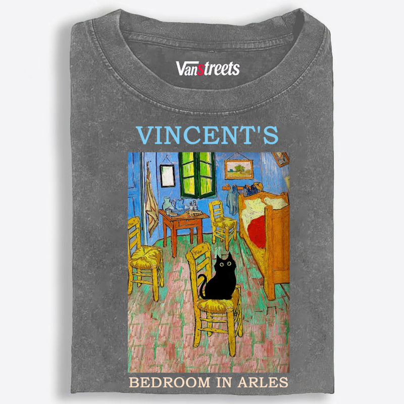 Cat in Van Gogh's Bedroom in Arles Retro Washed T-Shirt | 100% Cotton | Streetwear Essential