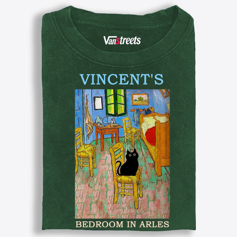 Cat in Van Gogh's Bedroom in Arles Retro Washed T-Shirt | 100% Cotton | Streetwear Essential