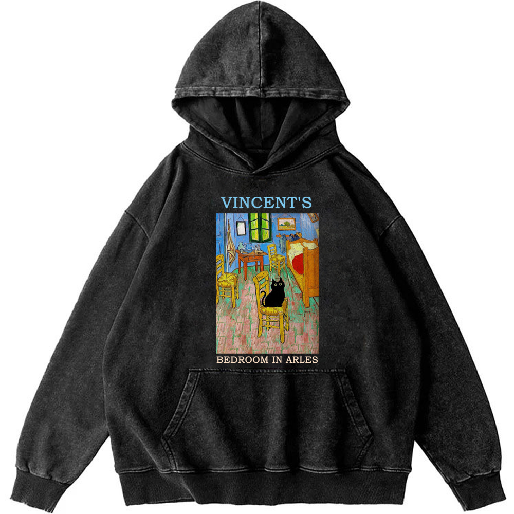 [Copy]Van Gogh The Starry Night Cat Retro Washed Hoodide