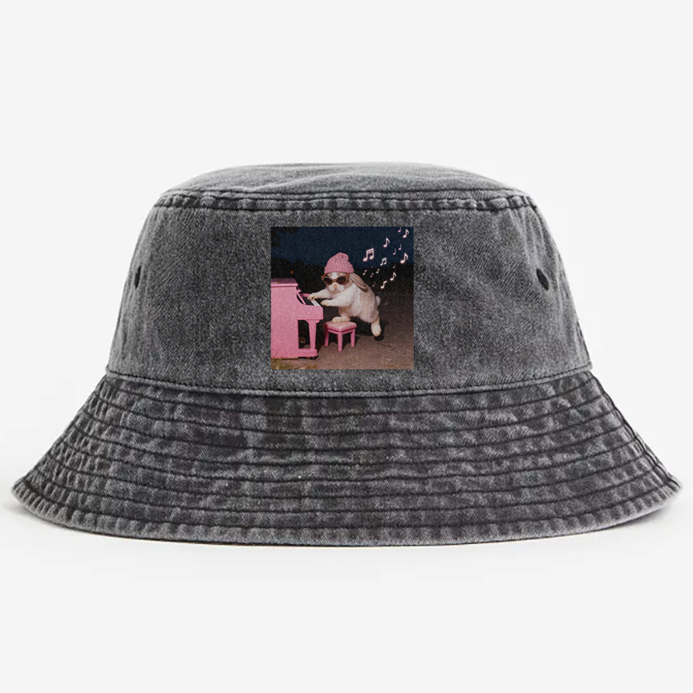 Bunny Rhythm Rabbit Retro Vintage Washed Bucket Hat