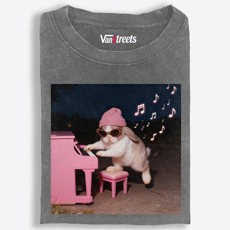 Bunny Rhythm Rabbit Retro Washed T-Shirt | 100% Cotton | Streetwear Essential
