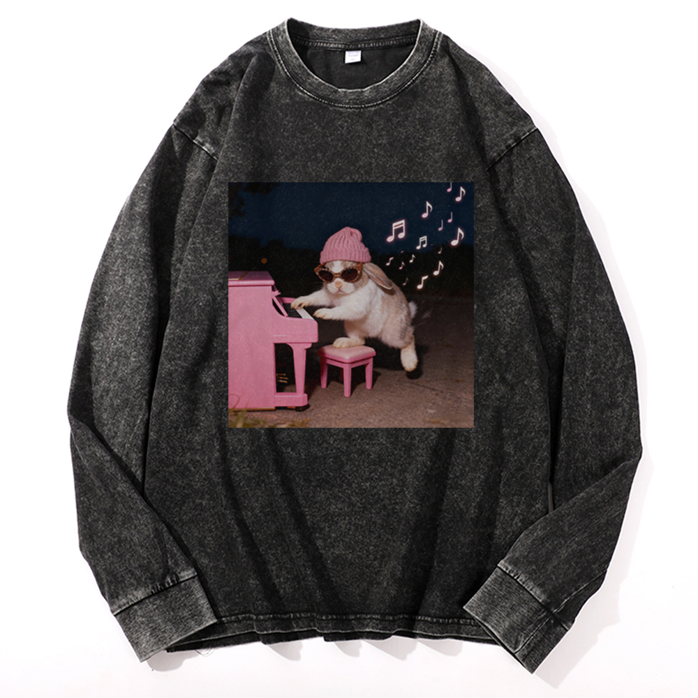 Bunny Rhythm Rabbit Retro Washed Long Sleeve T-Shirt