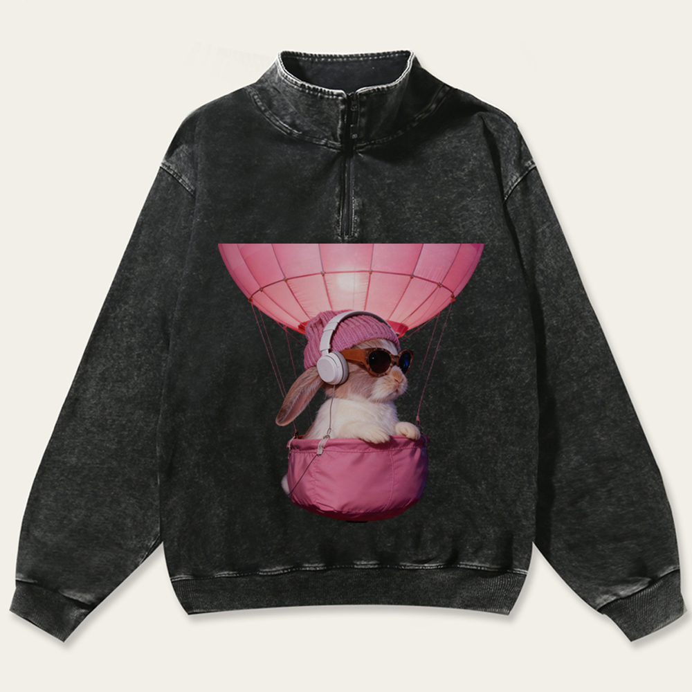 Bunny The Rabbit Retro Washed Zip-Up Mock Neck Sweatshirt