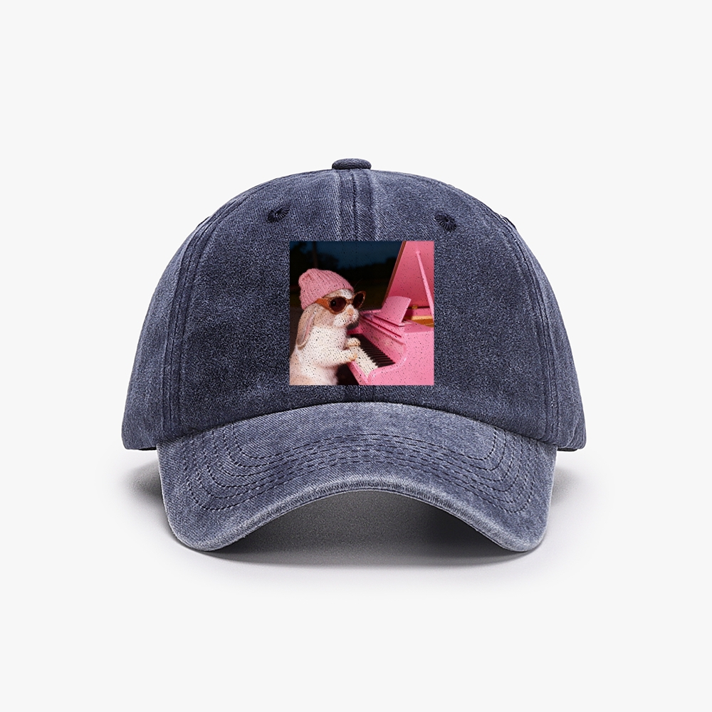 Bunny The Piano Rabbit Retro Washed Baseball Cap