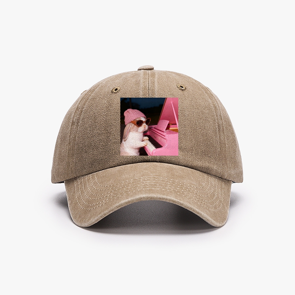 Bunny The Piano Rabbit Retro Washed Baseball Cap