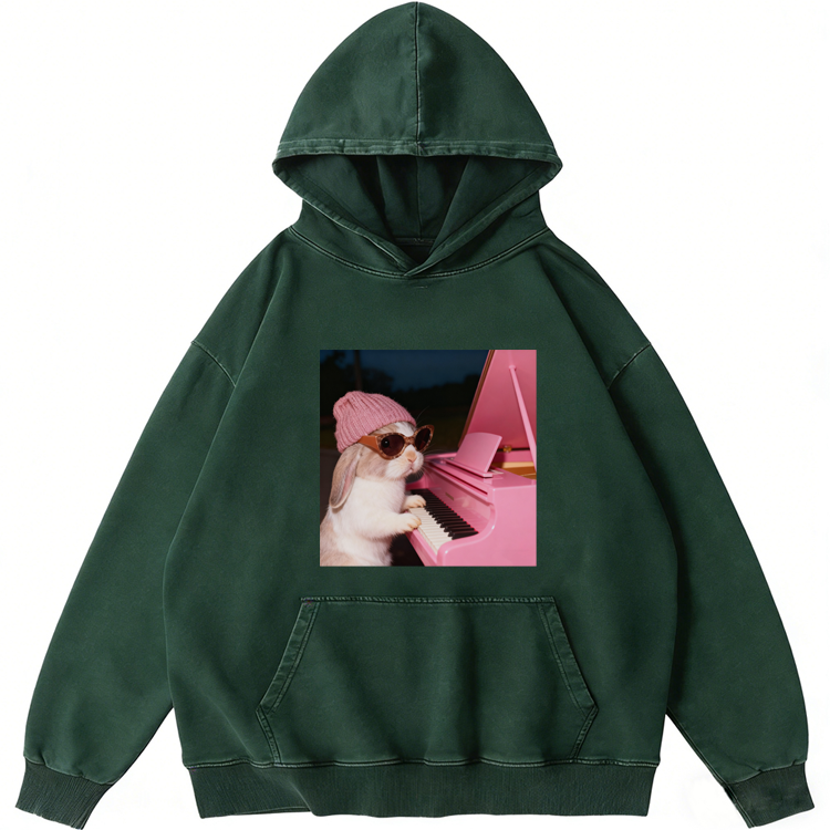 Bunny The Piano Rabbit Retro Washed Hoodie