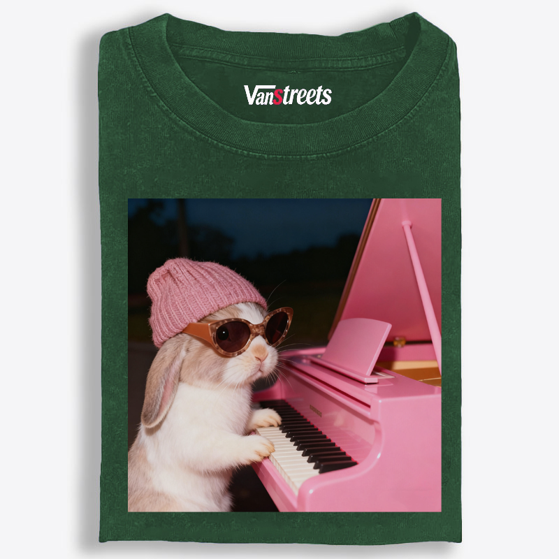 Bunny The Piano Rabbit Retro Washed T-Shirt | 100% Cotton | Streetwear Essential