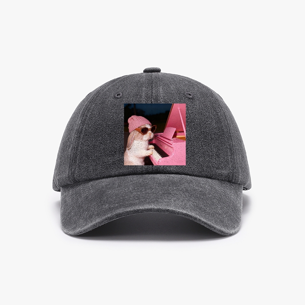Bunny The Piano Rabbit Retro Washed Baseball Cap