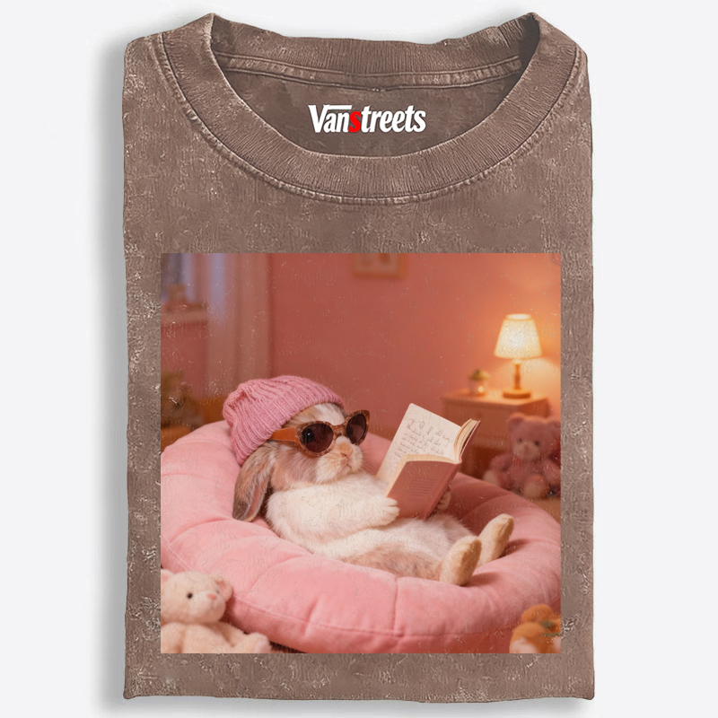 Bunny Bookish Rabbit Retro Washed T-Shirt | 100% Cotton | Streetwear Essential