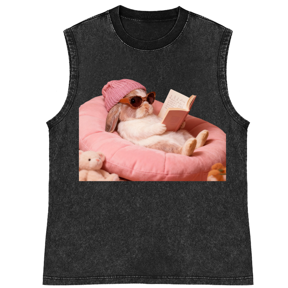 Bunny Bookish Rabbit Retro Washed Tank Top