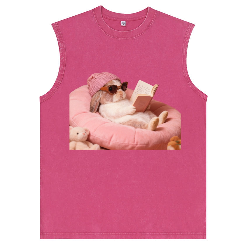 Bunny Bookish Rabbit Retro Washed Tank Top