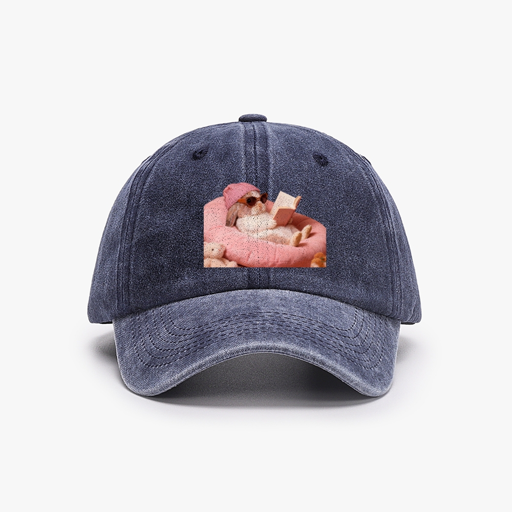 Bunny Bookish Rabbit Retro Washed Baseball Cap
