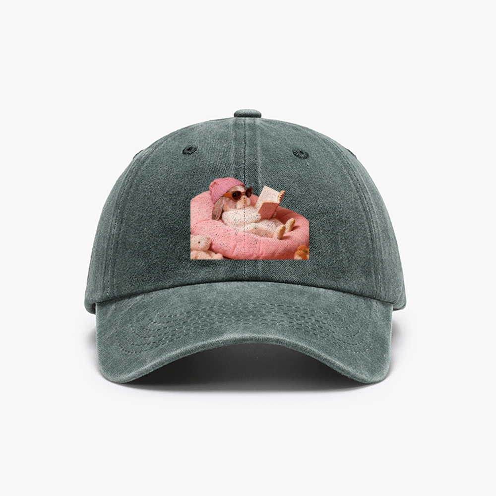 Bunny Bookish Rabbit Retro Washed Baseball Cap