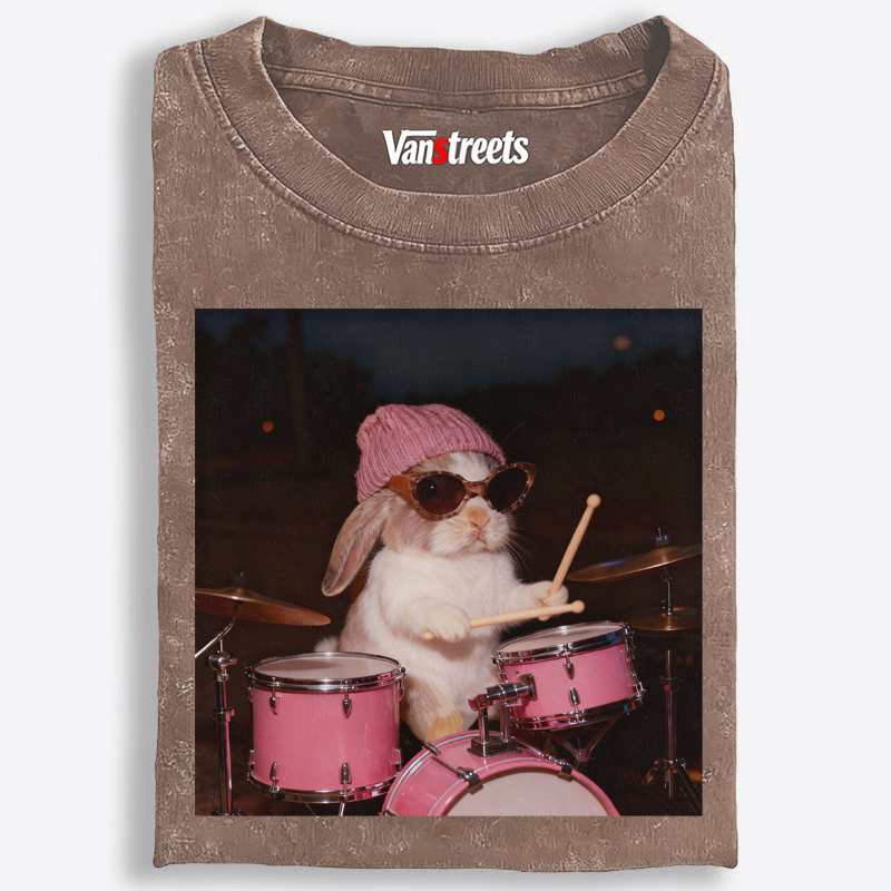 Bunny Rockin' Bunny Retro Washed T-Shirt | 100% Cotton | Streetwear Essential