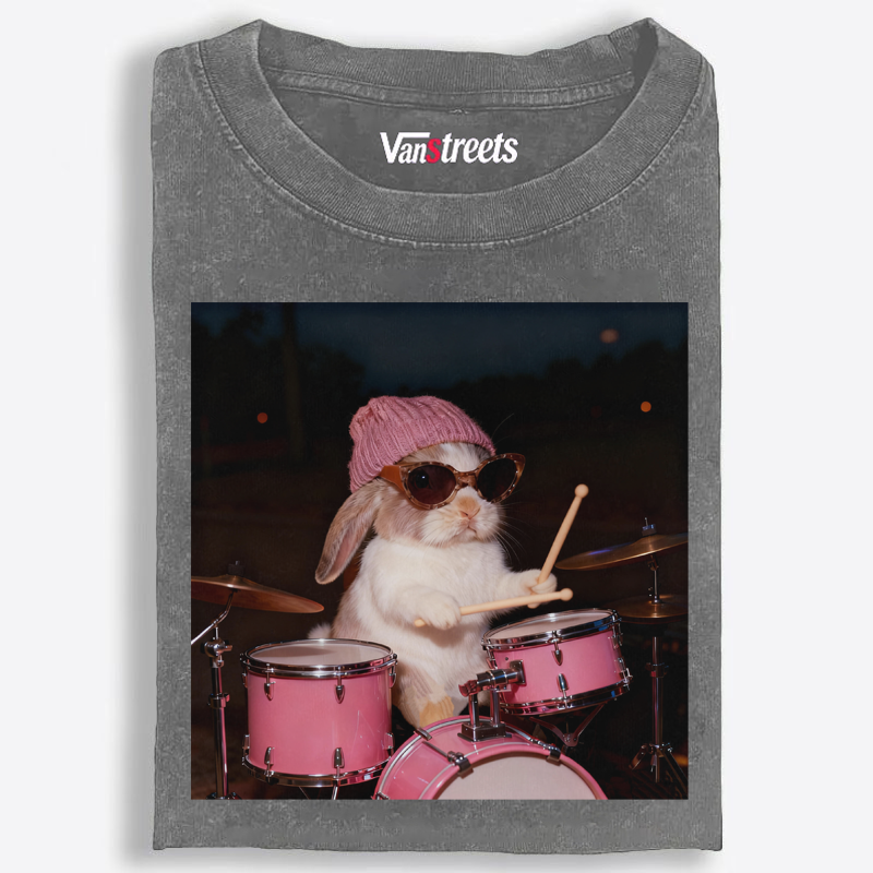 Bunny Rockin' Bunny Retro Washed T-Shirt | 100% Cotton | Streetwear Essential