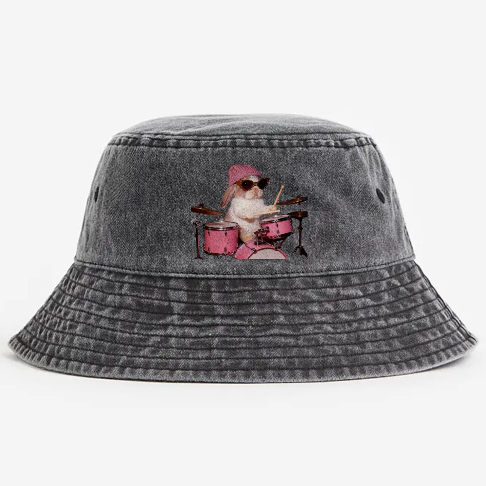 Bunny Rockin’ Bunny Retro Vintage Washed Bucket Hat