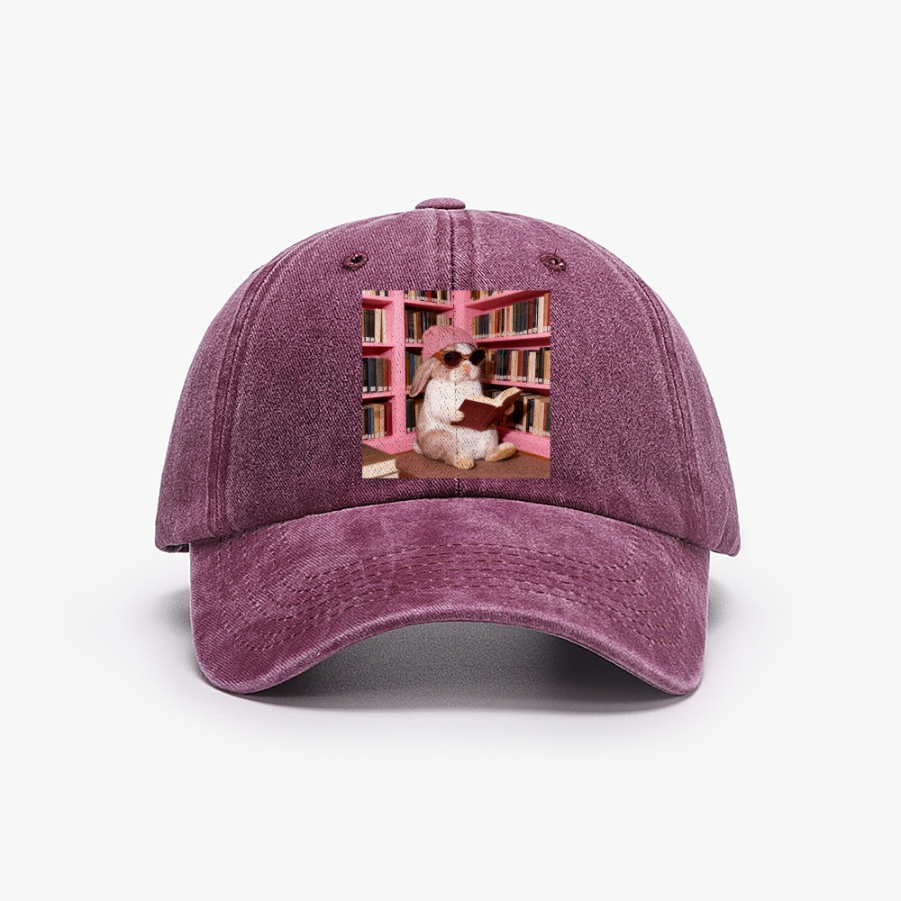 Bunny Bookish Rabbit Retro Washed Baseball Cap