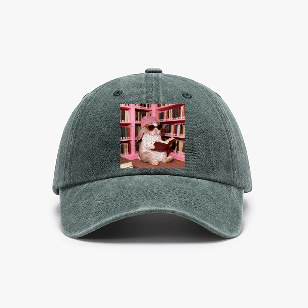 Bunny Bookish Rabbit Retro Washed Baseball Cap