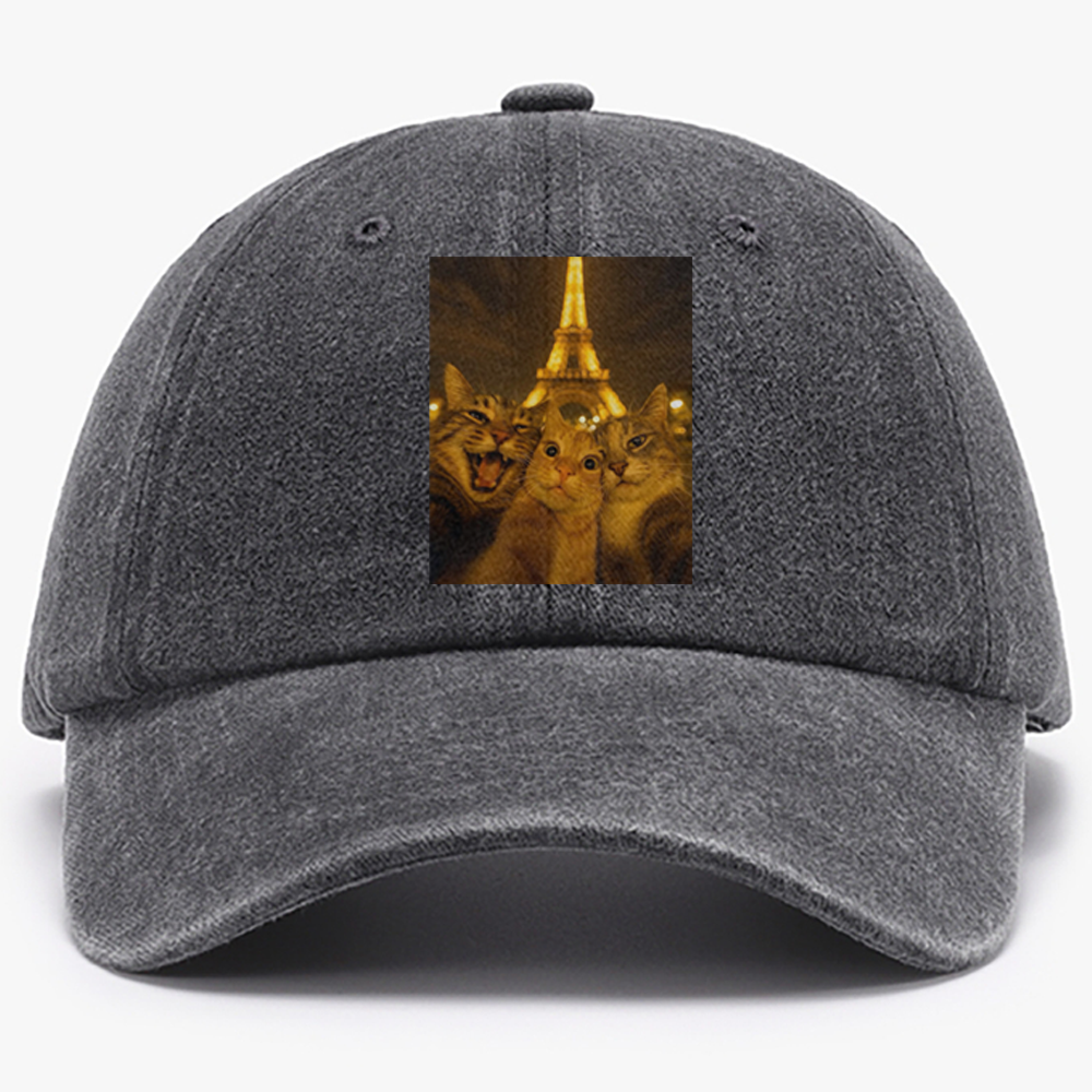 Cats at Eiffel Tower Selfie Cats at Eiffel Tower Selfie Retro Washed Baseball Cap