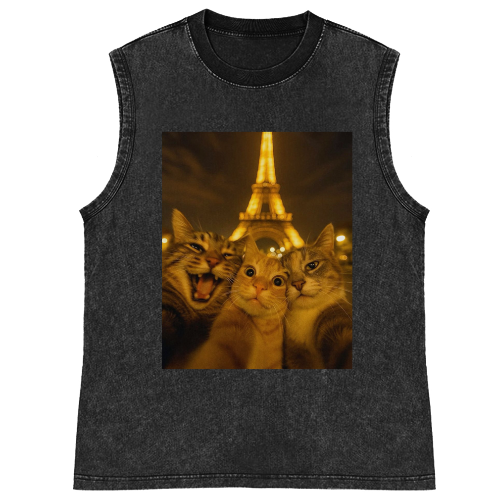 Cats at Eiffel Tower Selfie Cats at Eiffel Tower Selfie Retro Washed Tank Top