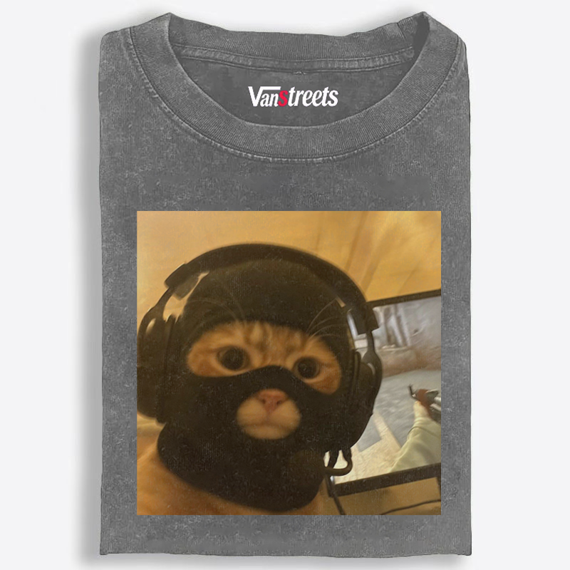 CS:GO Balaclava Cat Meme Retro Washed T-Shirt | 100% Cotton | Streetwear Essential