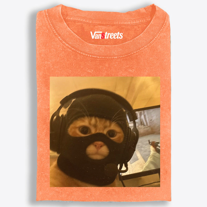 CS:GO Balaclava Cat Meme Retro Washed T-Shirt | 100% Cotton | Streetwear Essential