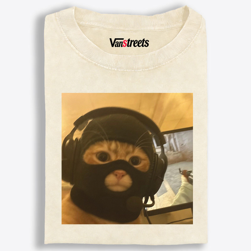 CS:GO Balaclava Cat Meme Retro Washed T-Shirt | 100% Cotton | Streetwear Essential